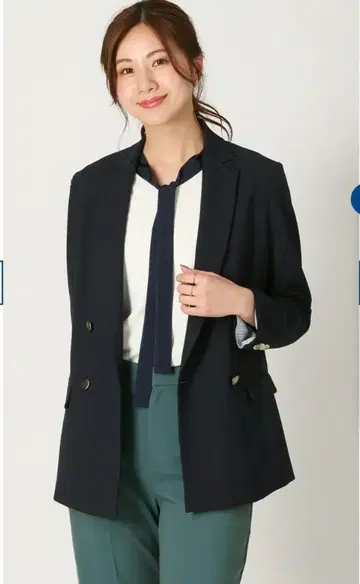 네이비 더블 브레스트 테일러드 자켓 곤브레 더블