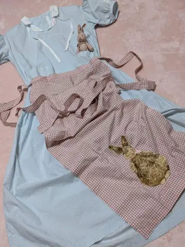 핑크하우스 스카이블루 깅엄 체크 로우웨스트 원피스 반팔