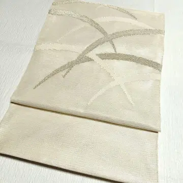여름 오비 후쿠로 오비  억새풀 문양 은색 광택 순수 실크