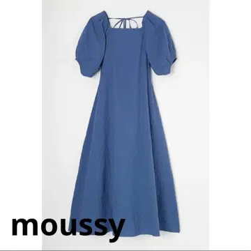 [ moussy ] 퍼프 슬리브 플레어 원피스 코튼 스퀘어 넥