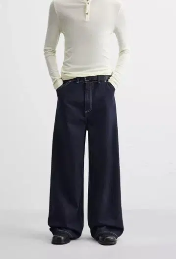 ZARA 와이드 레그 배기 데님 팬츠