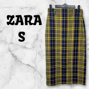 [ a-1221 ] ZARA 체크 무늬 스커트 롱 기장 레이온 혼방 슬릿
