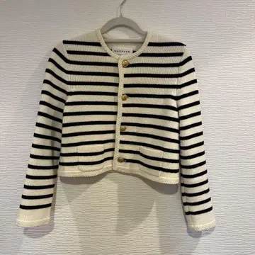 MACPHEE 하프 밀라노 리브 보더 크루넥 가디건 보더