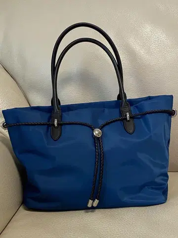 파란 나일론 토트백 소가죽 로프 포함 손잡이 아녜스베 재팬