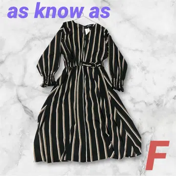 as know as 멀티 스트라이프 긴팔 원피스 F V넥