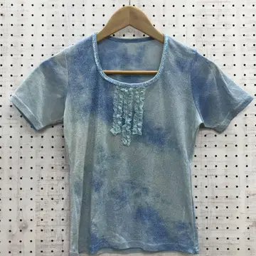 위시코어 드리미 구제 의류 라메 파워넷 스팽글 자수 반팔 상의