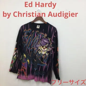 Ed Hardy 남성용 긴팔 티셔츠 해골 패턴 블랙 프리 사이즈