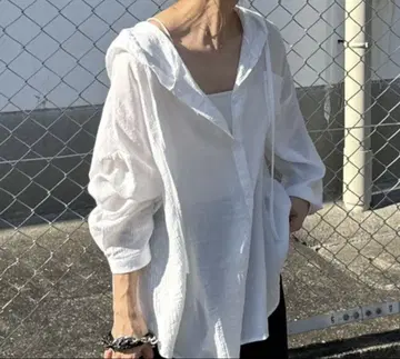 ISOOK 후드 부착 시어 셔츠 화이트