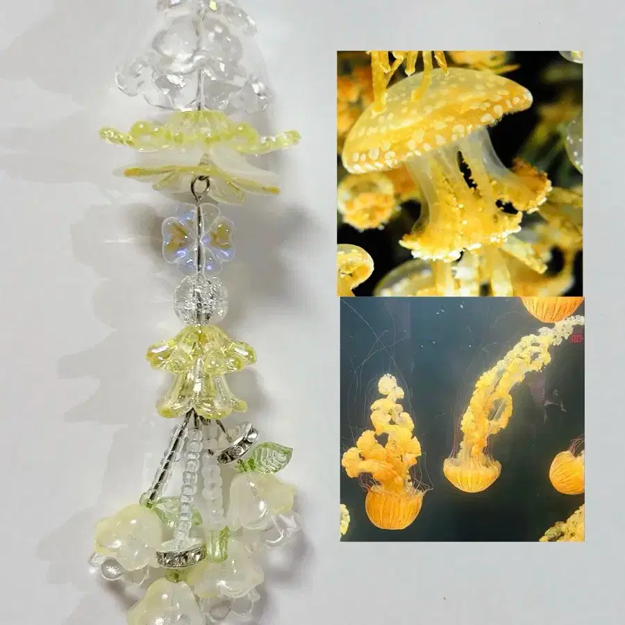 Yellow Jellyfish Flower Bead Keyring Bookmark