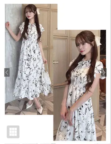 GRL 꽃무늬 프릴 슬리브 티어드 원피스[tg864] 아이보리