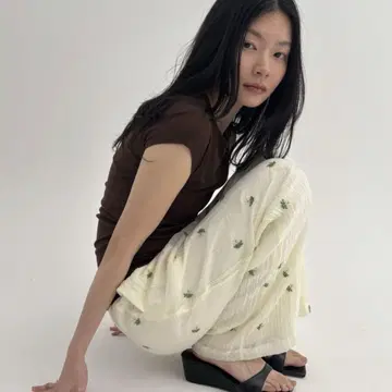 자수 릴랙스 팬츠 밴딩 꽃무늬