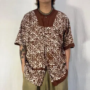 올 패턴 노카라 셔츠 자켓 반팔 구제 의류