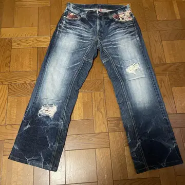 비츄쿠라시키 공방 일본풍 패턴 데님 팬츠