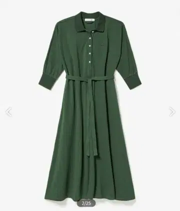 LACOSTE 셔츠 원피스 긴팔 A라인 허리 벨트