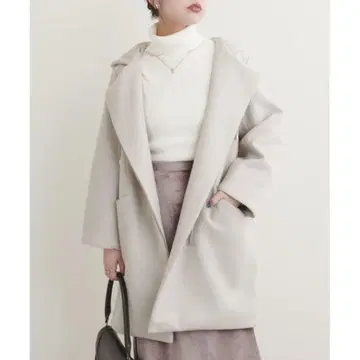 [새상품] 후드 ZIP 미들 기장 코트 화이트/아이보리/화이트