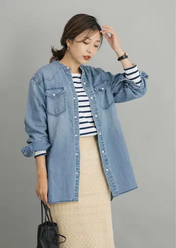 LEE Lee 노카라 데님 셔츠 ROSSO 어반 리서치 콜라보