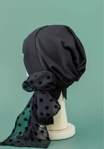 새상품 BAREN 스카프 햇 M 사이즈 DotChiffon-Black