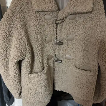 베이지 보아 자켓 더블 버튼