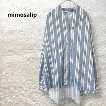 미모사 립 스트라이프 셔츠 블루 M-L 펄 버튼 백 개더