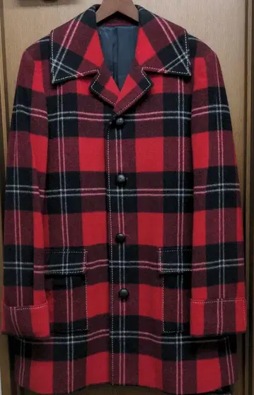 꼼사데모드 멘 울 피코트 빨검 체크 M 사이즈