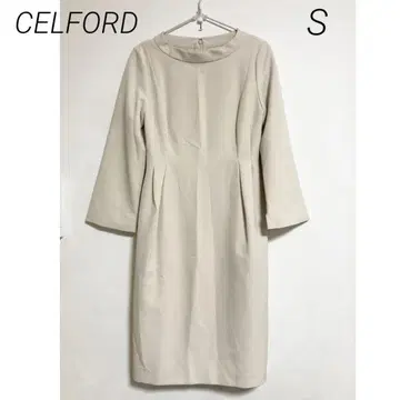 0477 CELFORD 셀포드 베이지 긴팔 무릎 기장 원피스