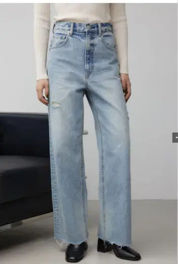 AZUL DENIM 하이웨스트 와이드 데미지 데님