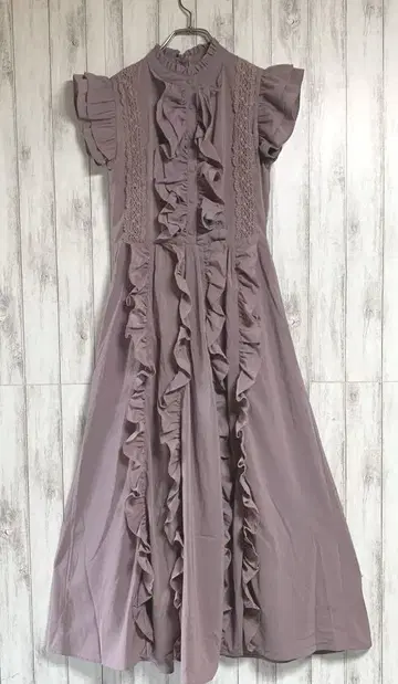 Emilia Wiz 프릴 레이스 롱 원피스 반팔 로즈 그레이