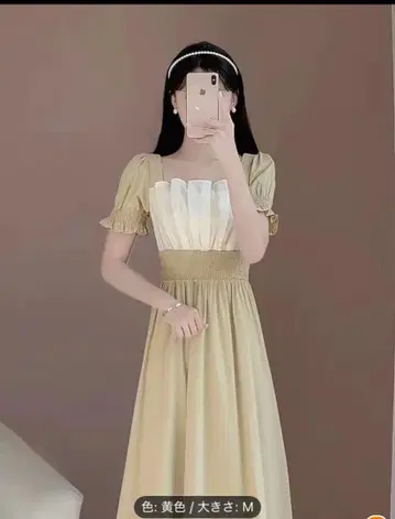 새상품 스모킹 허리 반팔 롱 원피스 M