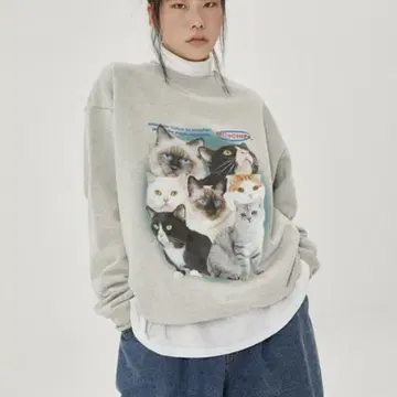 MCnCHIPs 그레이 맨투맨 고양이