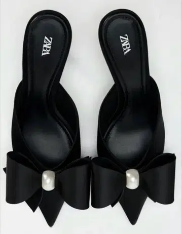 ZARA 모조 진주 리본 하이힐 뮬