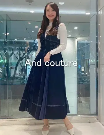 [새상품급] And Couture 플리츠 콤비 데님 멜빵 스커트