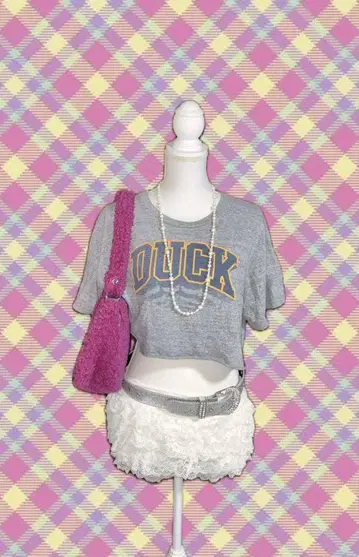 Y2K DUCK 프린트 크롭 티셔츠 해외 걸