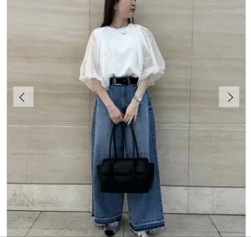 볼륨 슬리브 튤 레이어드 상의