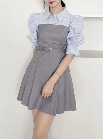 dazzlin 레이어드 셔츠 미니 원피스