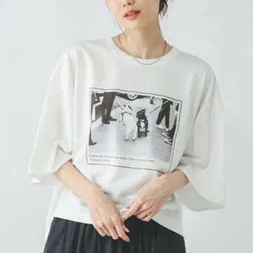 글로벌 워크 잘 마르는 맨투맨 프린트 7부 소매 오프 x 사진 SHORT