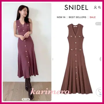 완판 색상 신상 새상품 SNIDEL 슬리브리스 프론트 버튼 니트 원피스