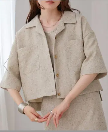 Bab 오픈 카라 하프 슬리브 셔츠