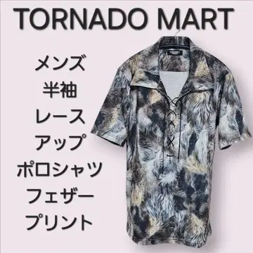 TORNADO MART 남성용 반팔 레이스업 피케 셔츠 페더 패턴