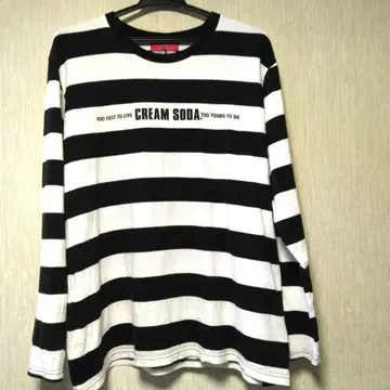 크림 소다 CREAM SODA 화이트X블랙 보더 롱 T셔츠 L