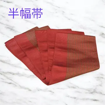빨간색 그린 새끼 딸린 줄무늬 반폭 오비 NO.102