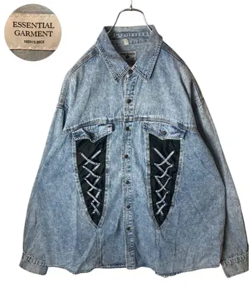 뜨개 디자인 USED 가공 라이트 블루 데님 셔츠 구제 의류 빅 사이즈