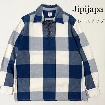 레어 Jipijapa 히피하파 레이스업 체크 셔츠 풀오버