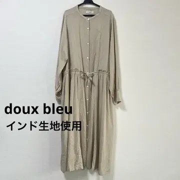 doux bleu 롱 셔츠 원피스 인도 원단 사용 베이지 린넨 혼방