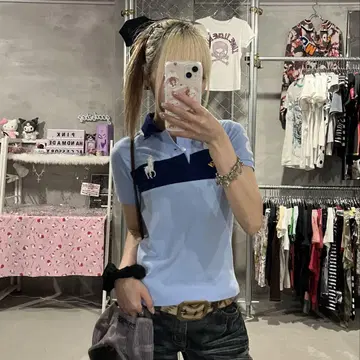 랄프 로렌 피케 셔츠 피치 T 빅 폴로 바이컬러 반팔 랄프
