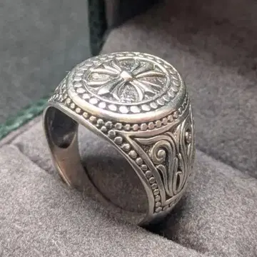 ML사 스털링 실버 925 각인 남성용 시그넷 반지 십자가 크로스