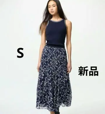 택 포함 미사용 새상품 유니클로 쉬폰 캉캉 스커트 69 NAVY S