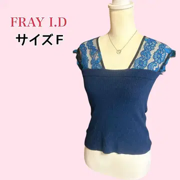 FRAY I.D 레이스 절개 니트탑 네이비 F