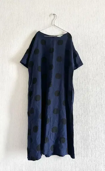 blue willow 도트 반팔 린넨 원피스