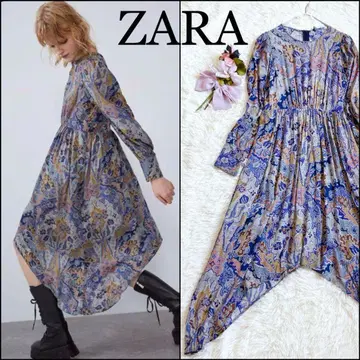 ZARA 자라 비대칭 헴 롱 원피스 에스닉 페이즐리 무늬