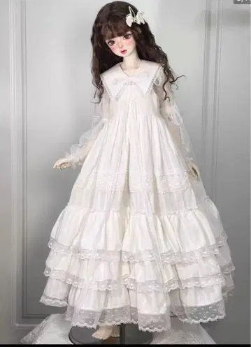 MDD 1/4 사이즈 인형용 슬리브리스 원피스 화이트 파니에 카라 부착